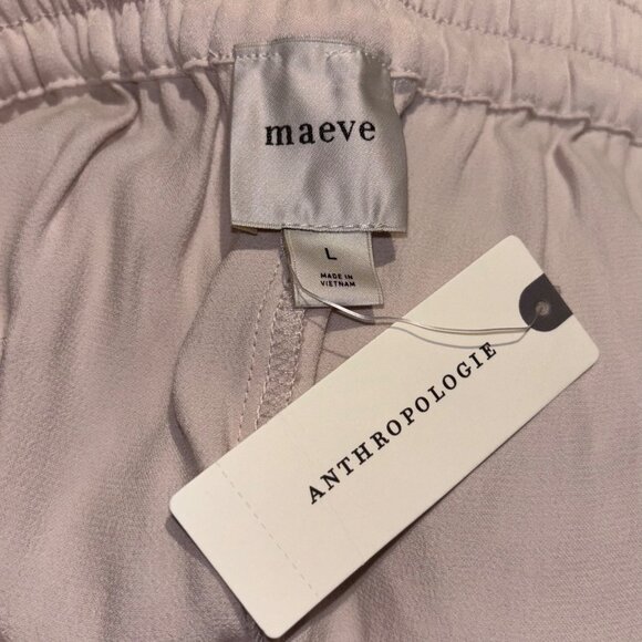 Maeve Anthropologie Beige Straight-Leg Pull-On Silk Pants Size L Elastic Waist - Picture 5 of 6